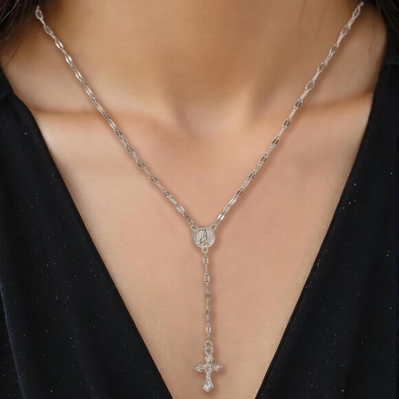 Double Cross Necklace Y2k Irregular Diamond Embedding Trend Hip Hop Fashion Retr - Picture 5 of 7